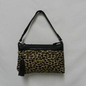 Valentina Leather Pony Hair Fur Animal print shoulder handbag purse tassel zip